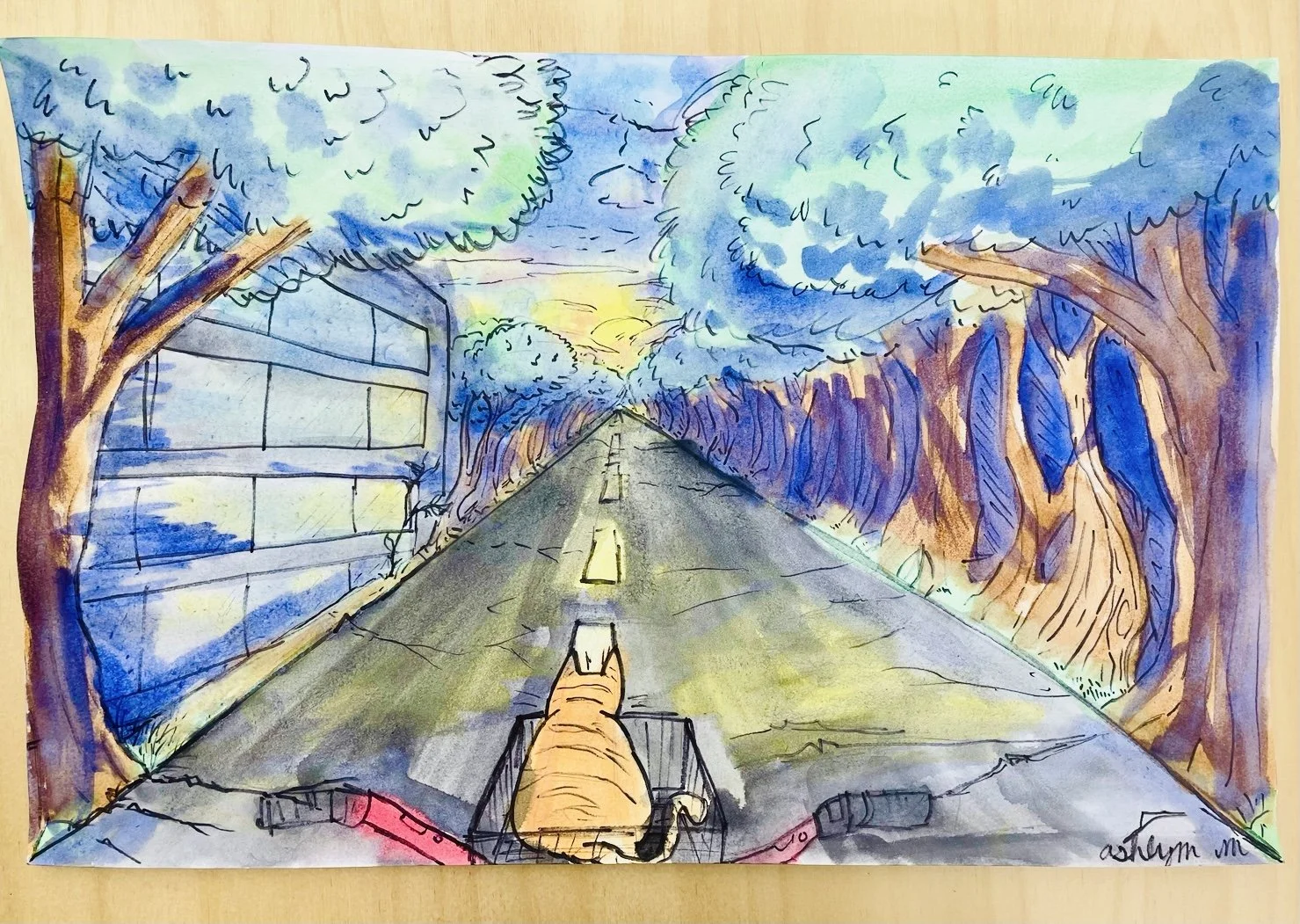 Boxes in perspective over a horizon line