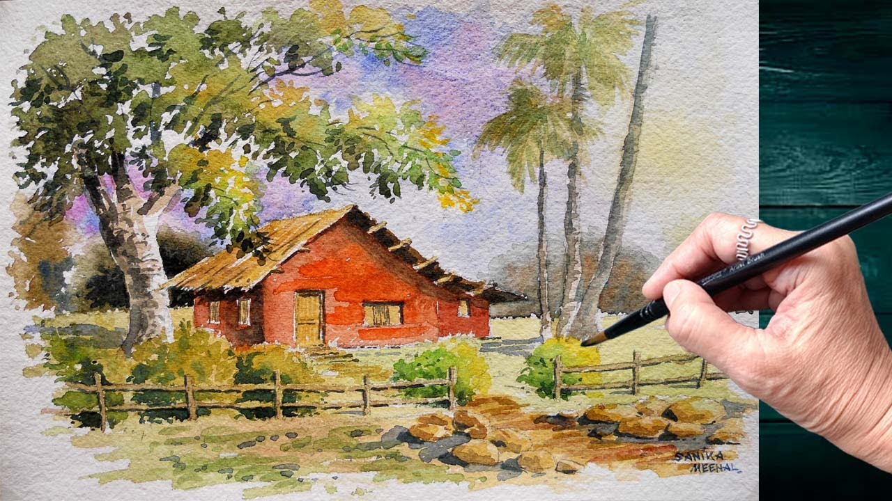 Watercolor landscape tutorial thumbnail